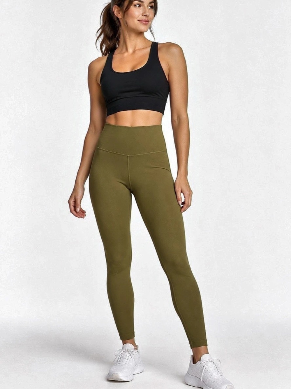 Girlfriend Collective Olive Green High Rise Compressive Leggings – Small
